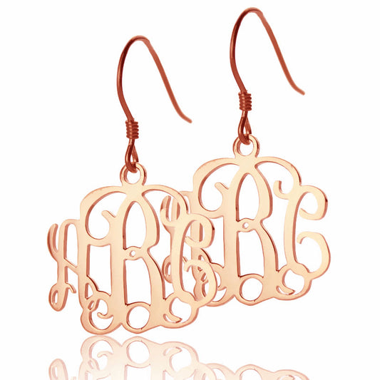 Custom Monogram Drop Earrings Rose Gold