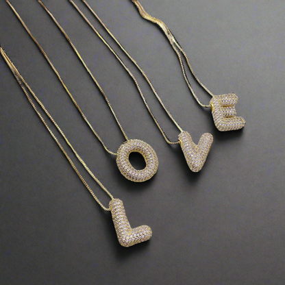 Inlaid Zircon Bubble Initial Necklace