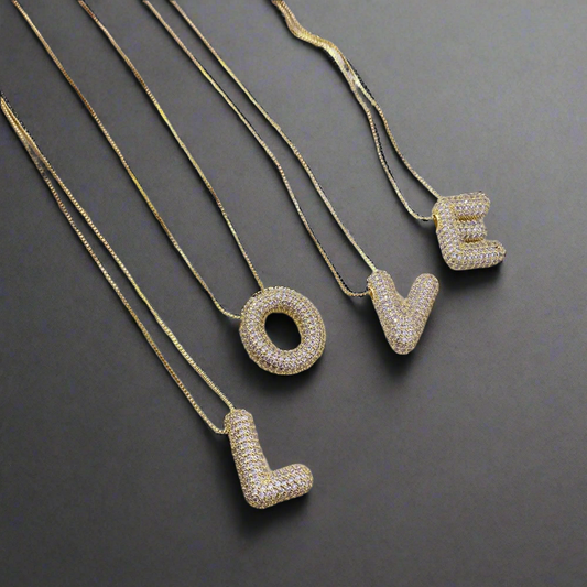 Inlaid Zircon Bubble Initial Necklace